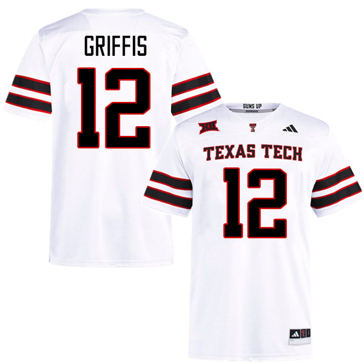 #12 Mitch Griffis Texas Tech Red Raiders Jerseys College Football Uniforms Stitched-White #12 Mitch Griffis Texas Tech Red Raiders Jerseys College Football Uniforms Stitched-White